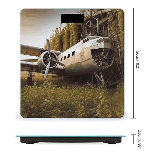 Abandoned Plane Digital Bathroom Scale for Body Weight Weighing Scale with Backlit LCD Display High Precision Measurements &amp Measures Weight Up to 180kg