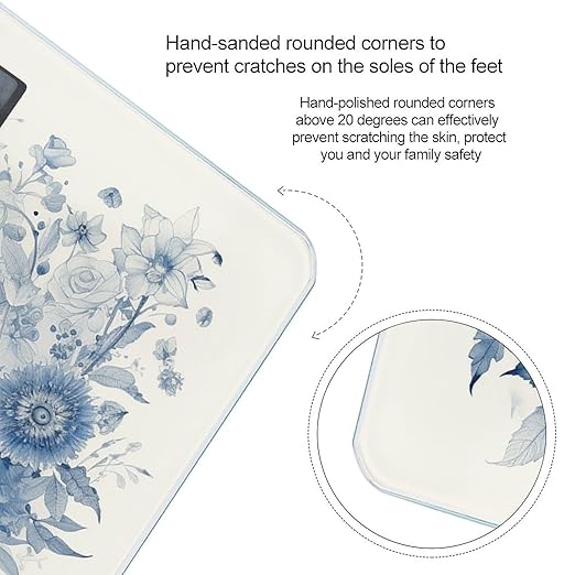 Bluebird and Flowers Scale for Body Weight Sturdy Tempered Glass Weighing Scales with LCD Display Accurate Digital Bathroom Scale Convenient Body Fat Smart Scales Easy Read