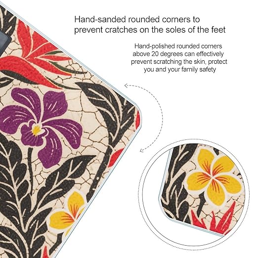 Tropical Flower Weight Scale Large Bathroom Scales Digital Weight with Bright LED Display Non Slip Automatic Weighing Scale Fashion Weighing Machine for Body