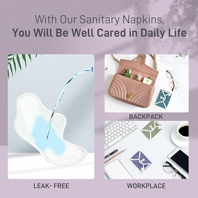 Langsprit Reusable Sanitary Pads for Women Feminine Pads for Women Regular Absorbency Cotton Washable Cloth Menstrual Pads 6pcs Set with Mini Wet Bag Leakfree and Periods (Extra Large)