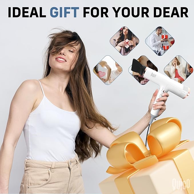 Quico Hair Blow Dryer 1875W High-Speed BLDC Professional 110000 RPM Quiet Hair Dryer with Diffuser 7X Faster Salon Blow Dryers for women Adjustable Temp and Speed Ionic Hair Dryer Home Travel Gift