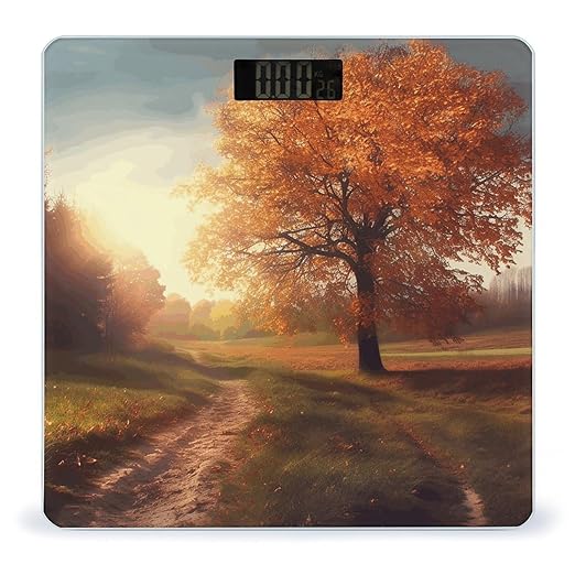 Autumn Scene Digital Bathroom Scale for Body Weight Weighing Scale with Backlit LCD Display High Precision Measurements &amp Measures Weight Up to 180kg