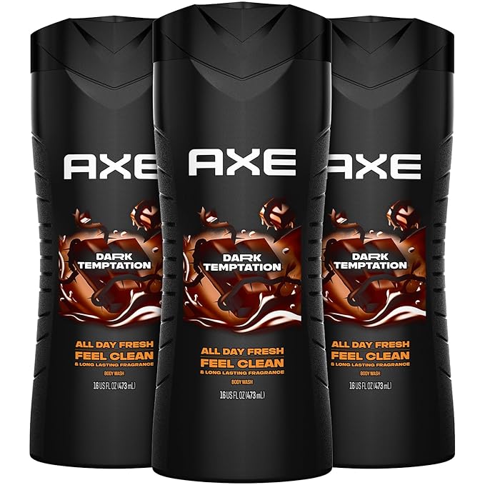 AXE Men's Body Wash Dark Temptation 3-Pack 12H Refreshing Chocolate Scent 16 Fl Oz Ea