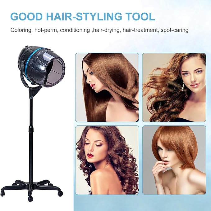 Stand Up Hair Dryer 850W Adjustable Floor Hooded Bonnet Hair Dryers with Rolling Wheels Professional Salon Equipment for Beauty Home Hair Drying