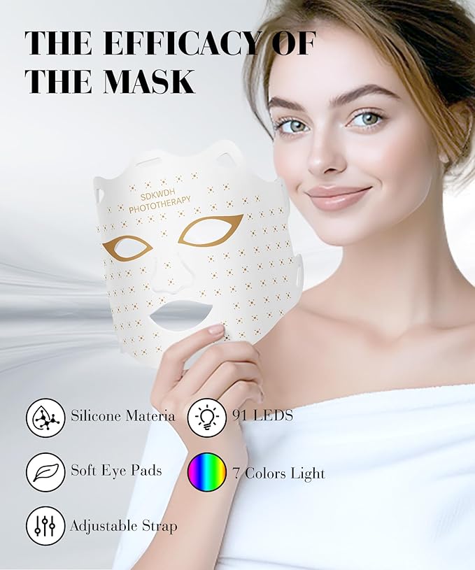 Red Light Mask for Face 7-1 Colors Facial Care Mask 850nm Infrared &amp Red Light Masks Ergonomic Design for Home &amp Travel White
