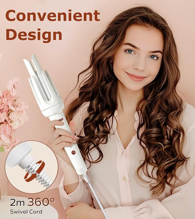 Auto Hair Curler Automatic Curling Iron with 4 Temperature &amp 3 Timer Automatic Shut-Off Anti-Scald Anti-Tangle Rotating Curling Wand for Hair Styling White