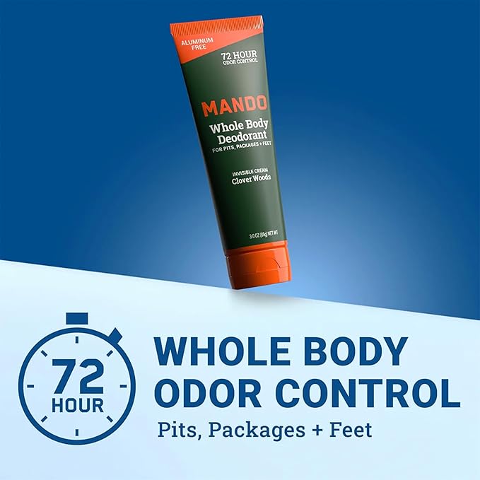 Mando Whole Body Deodorant - Men's Aluminum-Free Invisible Cream Deodorant - Clover Woods - 3.0 Oz - Pack Of 01