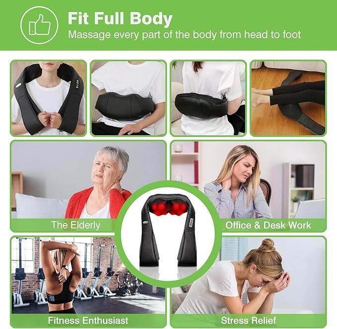 cotsoco Cordless Shiatsu Neck and Shoulder Massager with HeatPortable Massagers for Neck and Back3D Deep Tissue Kneading Back Massager for Muscle Pain ReliefPerfect Gifts for Men and Woman