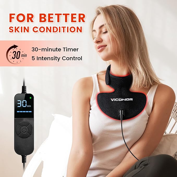 Viconor Neck and Chest Red Light Therapy FDA Cleared Red and Infrared Light Therapy for Body Firming Beauty Device for Smoother Firmer and Glowing Skin at Home and Travel