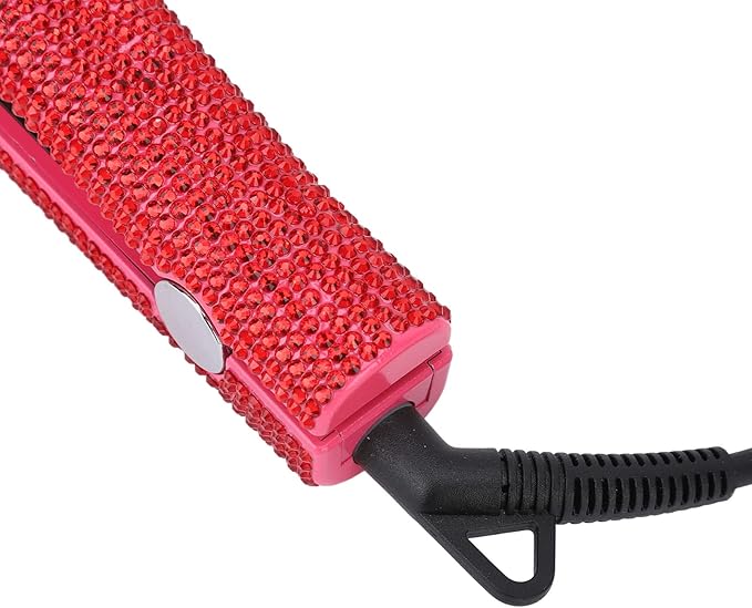Hair Straightener and CurlerProfessional Red Hair Straightener Curler Straightening Curling 2 in 1 Design Rhinestone Flat Iron Automatically Shut Down Temperature Adjustable