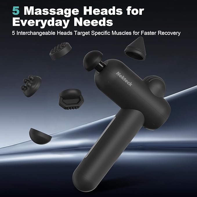 Nekteck Massage Gun Deep Tissue - 12mm Amplitude 30 Speeds Full-Body Muscle Relaxation Device with 5-Head for Pain Relief Quiet USB-C Rechargeable Percussion Muscle Massager for Home Office Travel