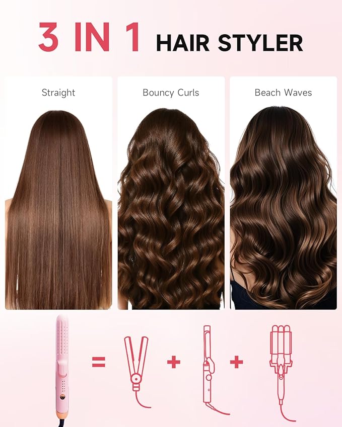 360° Airflow Styler 2-in-1 Curling Wand &amp Hair Straightener 1 1/4 Inch Curling Iron for Short Hair 1.25'' Curling Wand with Air 110-240v Dual Voltage Cool Curl for Shoulder Lenghth Hair