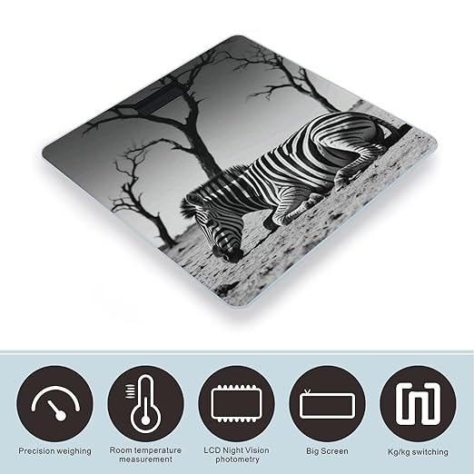 Zebra Scale for Body Weight Sturdy Tempered Glass Weighing Scales with LCD Display Accurate Digital Bathroom Scale Convenient Body Fat Smart Scales Easy Read