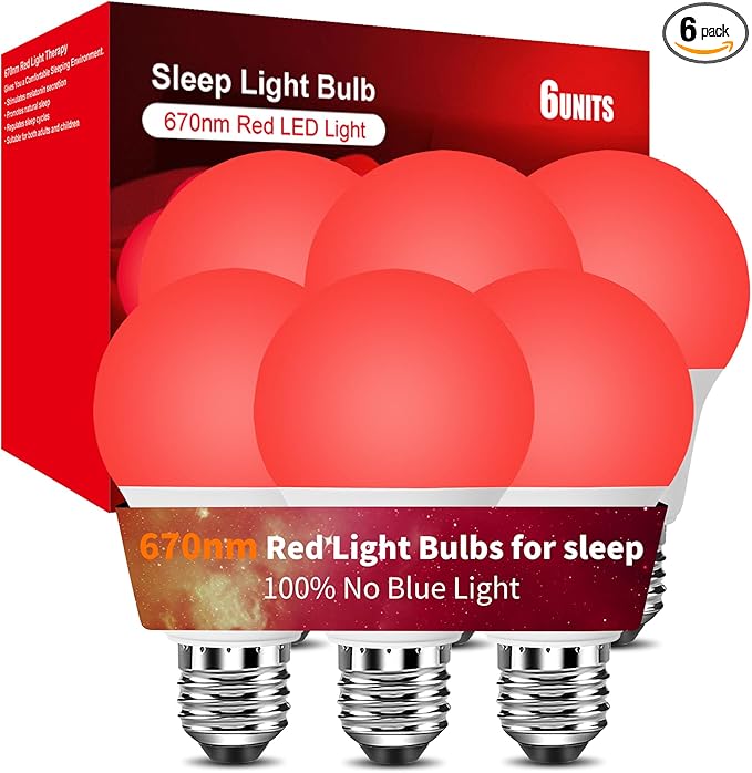 Aogled Red Light Bulbs for Sleep 9W E26 Red Night Light670nm LED Light Bulb A19 120V Equivalent Dim Light Bulbs for BedroomBaby NurseryNatural Sleep