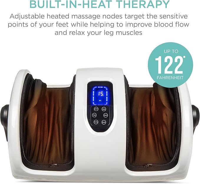Best Choice Products Heated Shiatsu Foot Massager for Pain Relief Plantar Fasciitis Neuropathy Blood Circulation w/Compact Design - Pearl White