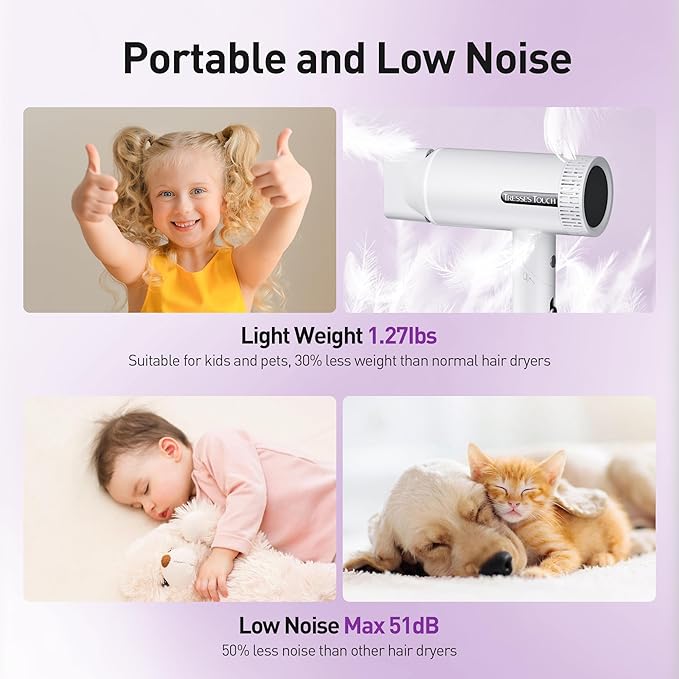 Hair Dryer High-Speed Ionic Blow Dryer Powerful 1600 Watt Motor for Fast Drying and Straight &amp Wavy Hair Foldable Lightweight Hairdryer with Magnetic Suction Nozzle for Home Salon Travel