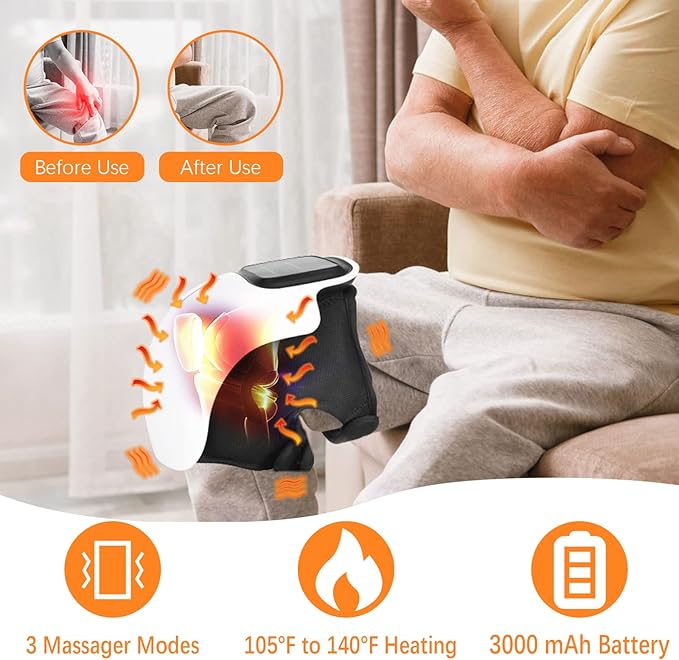 Knee Massager Large LED Screen Adjustable TemperatureCordless Knee Massager with Heat and Vibration Portable Massager for Knee Discomfort Longer Knee Straps 48CM