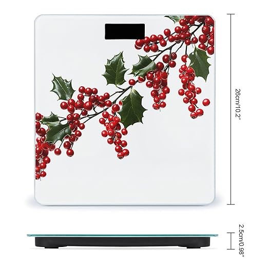 Holly Berry Branches Weight Scale Large Bathroom Scales Digital Weight with Bright LED Display Non Slip Automatic Weighing Scale Fashion Weighing Machine for Body