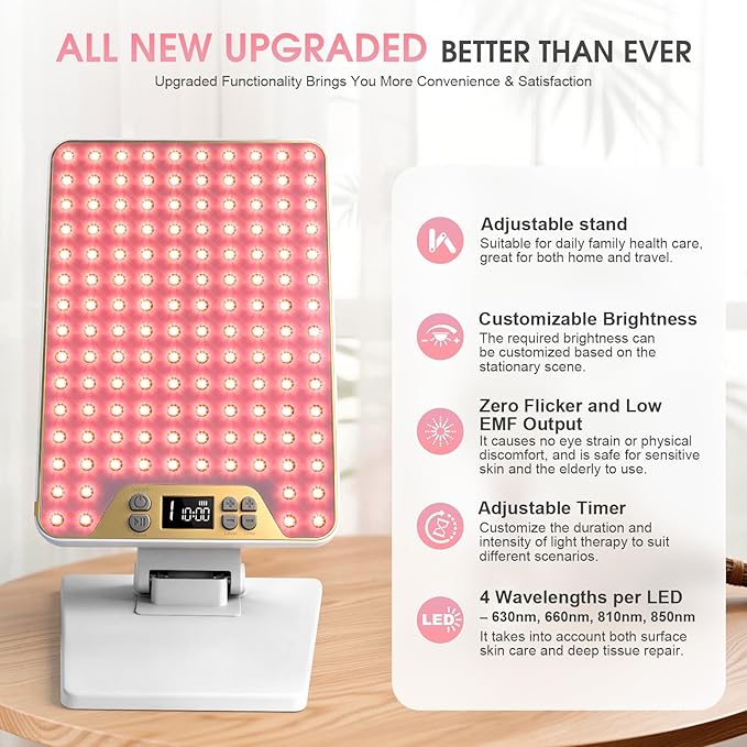 Red Light Therapy Panel for Face &amp Body 138 LEDs High Power Light with Adjustable Stand 630/660/810/850nm Near Infrared Light Therapy Lamp Rechargeable Portable Device with Timer