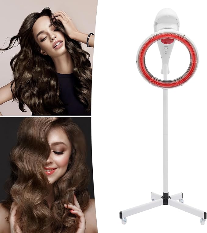 Professional Salon Hair Dryer Stand with Infrared Heat - 950W Fast Drying Adjustable 61-70 Inch Height for Home &amp Salon Use (White)