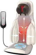 Elite Shiatsu Back &amp Neck Massage Chair Pad/Seat Cushion with Heat – 4D Kneading Vibration Compression Motorized Neck Height Lumbar Airbag Massage Premium Upholstery Deep Tissue Office Gra