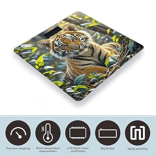 Jungle Tigers Cub Digital Bathroom Scale for Body Weight Weighing Scale with Backlit LCD Display High Precision Measurements &amp Measures Weight Up to 180kg
