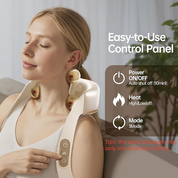 Neck Massager for Pain Relief Deep Tissue Cordless Shiatsu Back Massager with Heat Electric 6D Kneading Shoulder Massage Pillow for Foot Legs Muscle Body Gifts for Mom Dad Friends Him Her