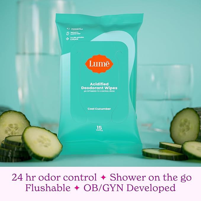 Lume Whole Body Deodorant Plus Sweat Control - Smooth Cream Tube (Soft Powder) and Lume Acidified Deodorant Wipes - 24 Hour Odor Control - Aluminum Free Baking Soda Free Skin Loving
