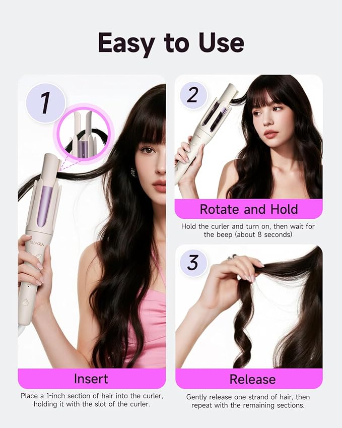 Automatic Hair Curler 1 1/4 Inch Rotating Curling Iron with 3 Temp 500 Million Ionic 2-Way Rotation10S Fast Heating Anti-Scald Anti-Tangle Rotating Curling Wand for Long Hair