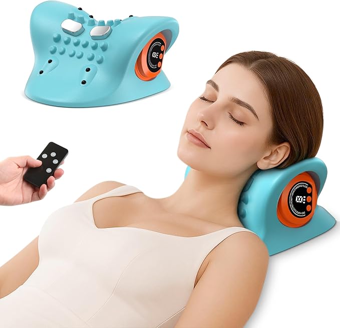 Neck Massager 2026 Portable Neck Traction DeviceCervical with Heating &amp Vibration–Relieve Muscle Tension4-in-1 Neck Customizable Massage Modes with Wireless Remote Control