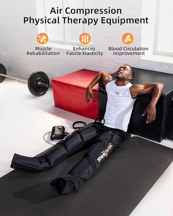 SHINE WELL Leg Recovery Compression System Professional Foot and Leg Air Compression Boots Sequential Device for Massage Therapy Fast Recovery &amp Improved Circulation for Athletes &amp Gym (Lar