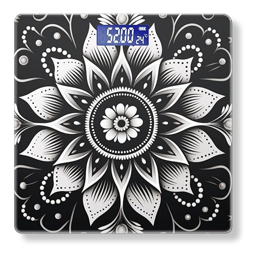 Digital Scale for Body Weight Highly Precision Bathroom Weight Scale 400 lbs with Backlit Display Personalized Scale for Home-Black and White Mandala with Intricate Floral Design