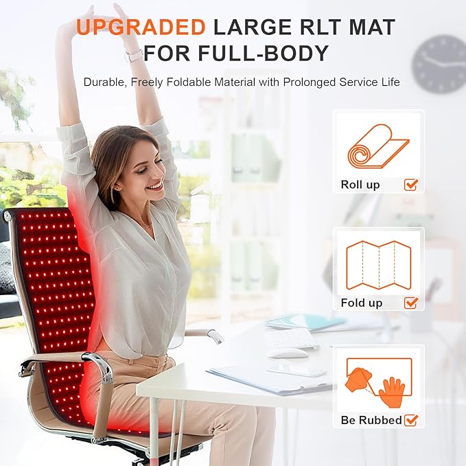 Red Light Therapy Mat for Body 406 LEDs 34.3x15.9 Near Infrared Light Therapy Pad 660nm &amp 850nm Light Blanket for Back Shoulder Waist Muscle Pain Relief with Smart Temp &amp Timer 60W