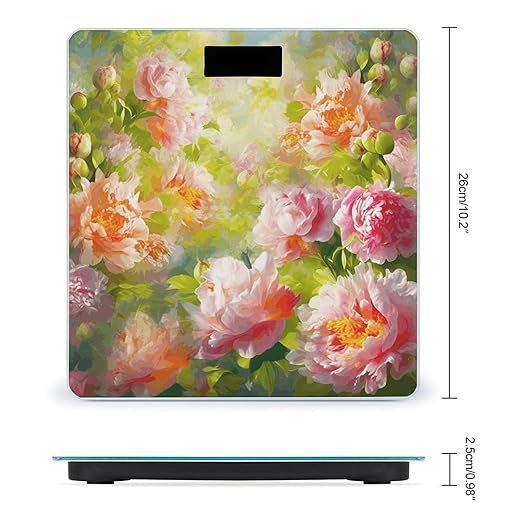 Bright Peonies Scale for Body Weight Anti-Slip Sturdy Tempered Glass Weighing Machine Highly Digital Accurate Bright LCD Bathroom Scale for Household Gift