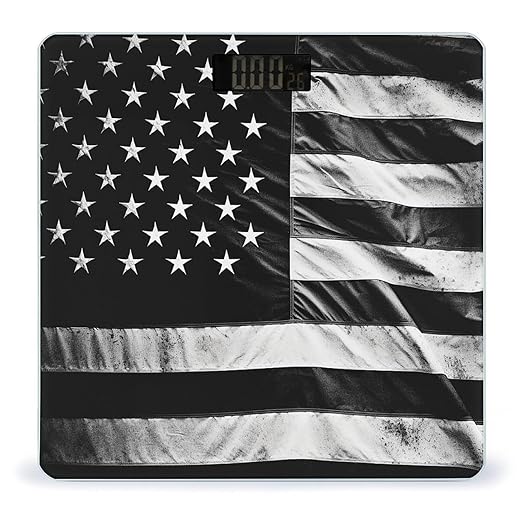 Black and White American Flag Scale for Body Weight Highly Accurate Digital Bathroom Scale Sturdy Tempered Glass Weighing Scales with LCD Display Fashion Body Fat Smart Scales 400lb