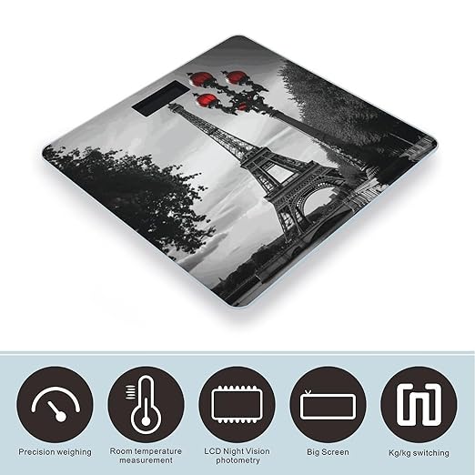 Eiffel Tower London Bathroom Scale for Body Weight Bathroom Weighing Scale with Backlit LCD Display Highly Accurate Measures Weight Up to 180kg