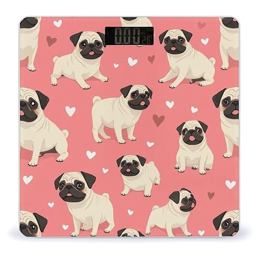 Digital Bathroom Weighing Scale Energy Saving Scale Smart Scale for Body Weight Funny Cartoon Pugs Puppy Pink