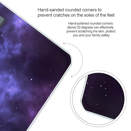 Magic Galaxy Sky Purple Scale for Body Weight High Precision Digital Weight Scales with LCD Display Anti-Slip Sturdy Slim Tempered Glass Bathroom Scale for Home Use