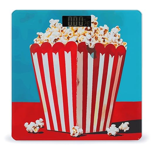 Popcorn Print1 Bathroom Scale for Body Weight Bathroom Weighing Scales with Back Lit LED Display Sturdy Tempered Glass Body Weight Bathroom Scale 400lb Weighing