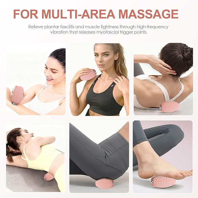 Vibrating Massage Ball for Muscle Recovery Silicone Myofascial Massage Ball Plantar Fasciitis ReliefHip &amp Psoas Release Deep Tissue &amp Trigger Point Roller for Neck Back Foot (Pink)