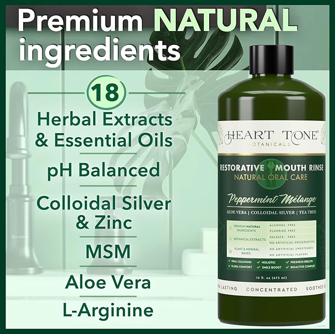Nano Silver Mouthwash | All Natural | Adult Restorative Mouth Rinse | Aloe Vera Colloidal Silver &amp Tea Tree | Complete Oral Care &amp Fresh Breath | Fluoride GMO &amp Alcohol Free