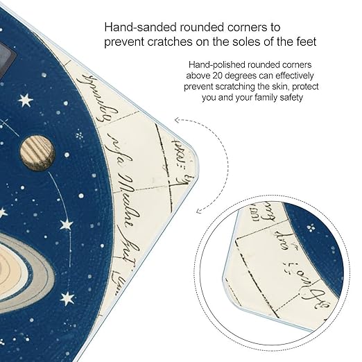 Planets Stars Space Bathroom Scale for Body Weight Bathroom Digital Electronic Weighing Scale with Back Lit LED Display Sturdy Tempered Glass Weight Watchers Scales 400lb