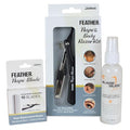 Feather - Nape and Body Razor Kit – Professional Use Hair Cutting Tool - Includes Nape Razor 10 Nape Blades &amp 2 oz Blade Glide – Ideal for Nape Sideburns Eyebrows and Bikini Line – Made in Jap