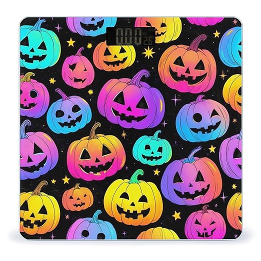 Men's Smart Scale for Body Weight Digital Bathroom Weighing Scale Automatic Switch Energy Saving Scale Halloween Trippy Neon Pumpkin Skull