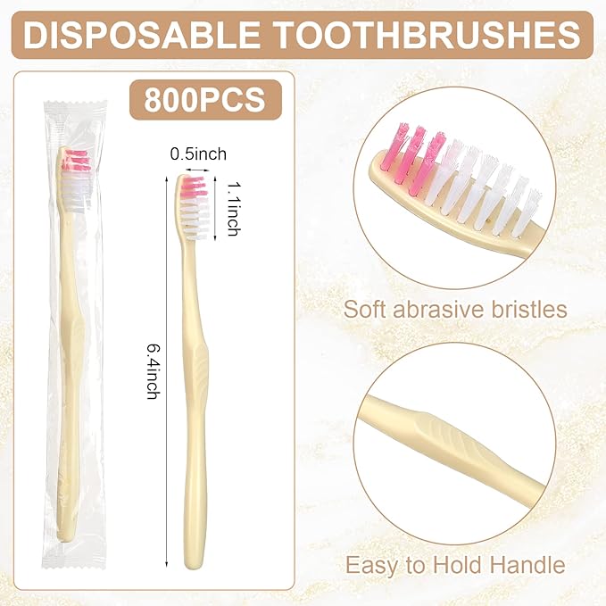 Tanlade 800 Pcs Disposable Toothbrush Bulk Individually Wrapped Manual Soft Bristle Disposable Toothbrushes Bulk Travel Toothbrushes for Adults Kids Homeless Hotel Guest Rooms Camping Office