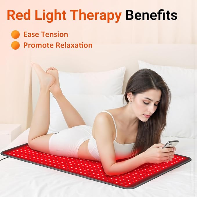 Comfytemp 41.5'' x 26'' Red Light Therapy Mat for Body Large Near Infrared Light Therapy Pad with 560 LEDs 660nm &amp 850nm Light Blanket for Back Belly Knee Waist Leg Joint Muscle 96W
