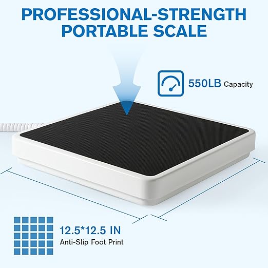 SIKE Digital Physician Scale Medical Floor Scale for Body Weight 550 lb Limit Professional Weight Scale Portable Easy to Read Digital Display Heavy Duty Pound &amp KG Settings 12.5 x 12 Platf