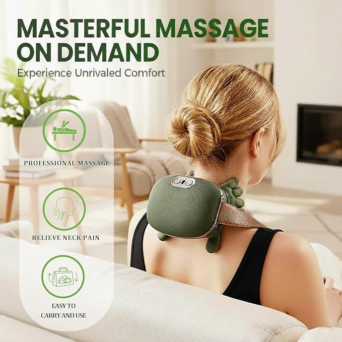 Bionic Heated Massager with 4D Kneading &amp Adjustable Heat Wireless Neck Shoulder Back Massager Portable Shiatsu Deep Tissue Massage Pillow for Men and Women