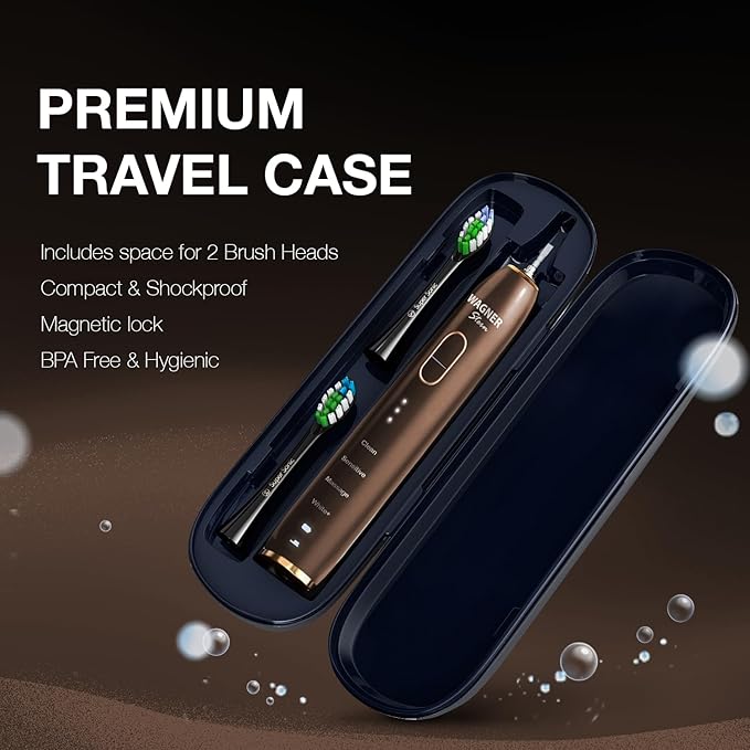 Wagner Stern IntelliBrush Series Whitening Electric Toothbrush with Pressure Sensor. Offers 4 Brushing Modes 3 intensities 8 Soft Brush Heads and a Luxury Travel case.