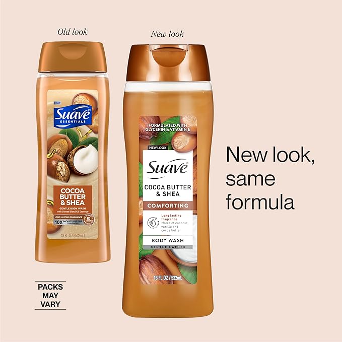 Suave Moisturizing Body Wash Cocoa Butter and Shea with Vitamin E Extract No Parabens No Phtahaltes 18 Oz Pack of 6